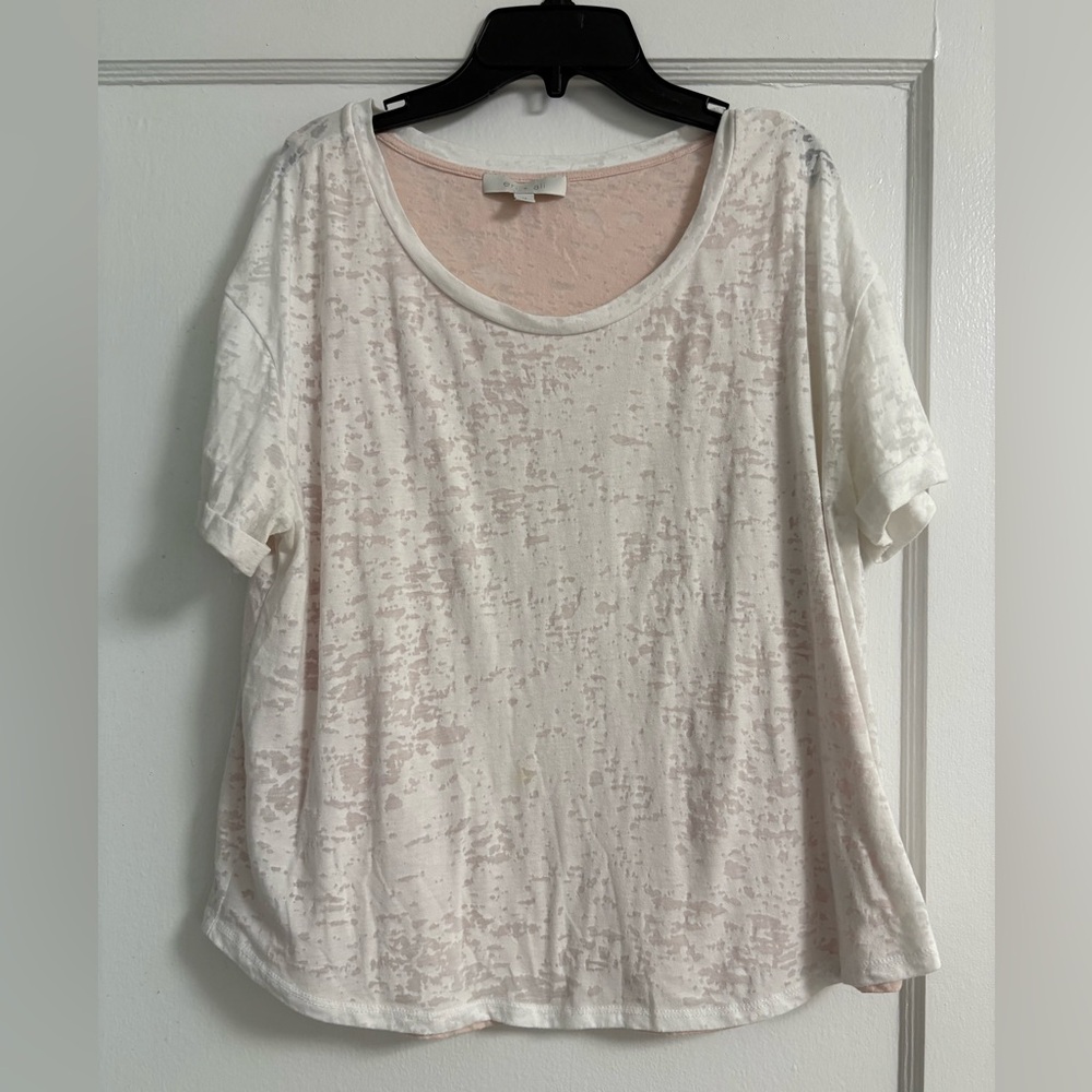 Anthropologie eri + ali layered burn out t shirt white over pink size medium